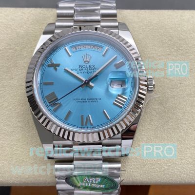 Super Replica ARF Rolex Day-Date 40mm Swiss 3255 Ice Blue Dial Stainless Steel Watch 